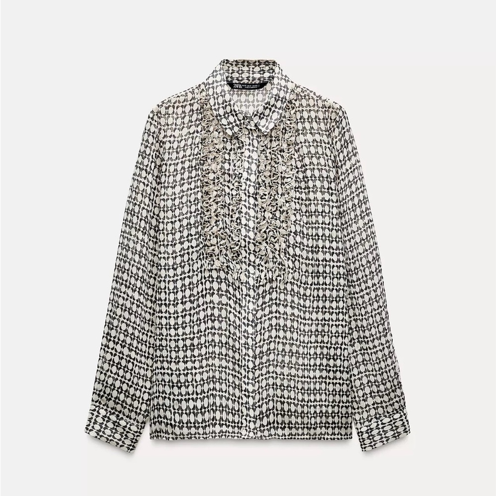 Zara Black and White Patterned Blouse